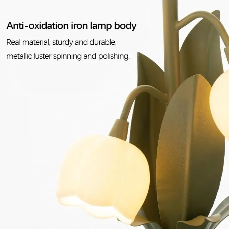 Flower Lily Table Lamp Nordic Romantic Bedside Night Light with Standing Base Glass Cover Indoor Decorative Lighting for Room