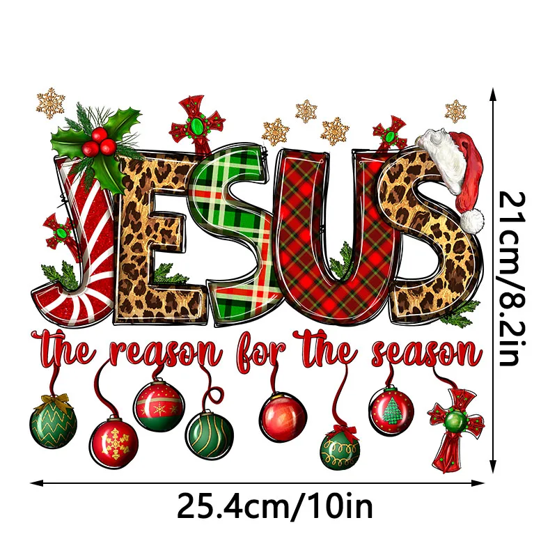 Christmas JESUS the reason for the season Letter Iron-On Heat Transfer Sticker Patch T-shirts Sweatshirts Fabric Clothing Decals