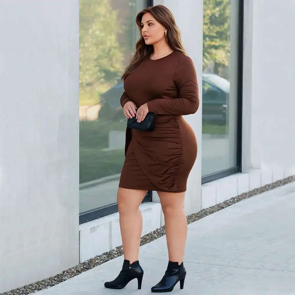 حجم كبير المرأة بلون مطوي حقيبة الأرداف خطوة واحدة تنورة الجولة الرقبة سليم صالح مزاجه فستان الحفلات عادية Y2k