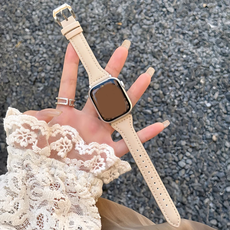 Slim Leather Strap For Apple Watch Series 11 10 42/46mm 9 8 7 41 45mm Band 38/42mm Ultra 49mm Bracelet iWatch SE 6 5 4 3 40/44mm image 4
