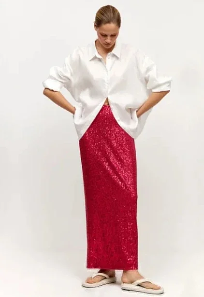 High Waist Sequin For Women Long Skirt Slim Split Fashion Elegant High Street Glitter Maxi Skirt Casual Female Long Skirt