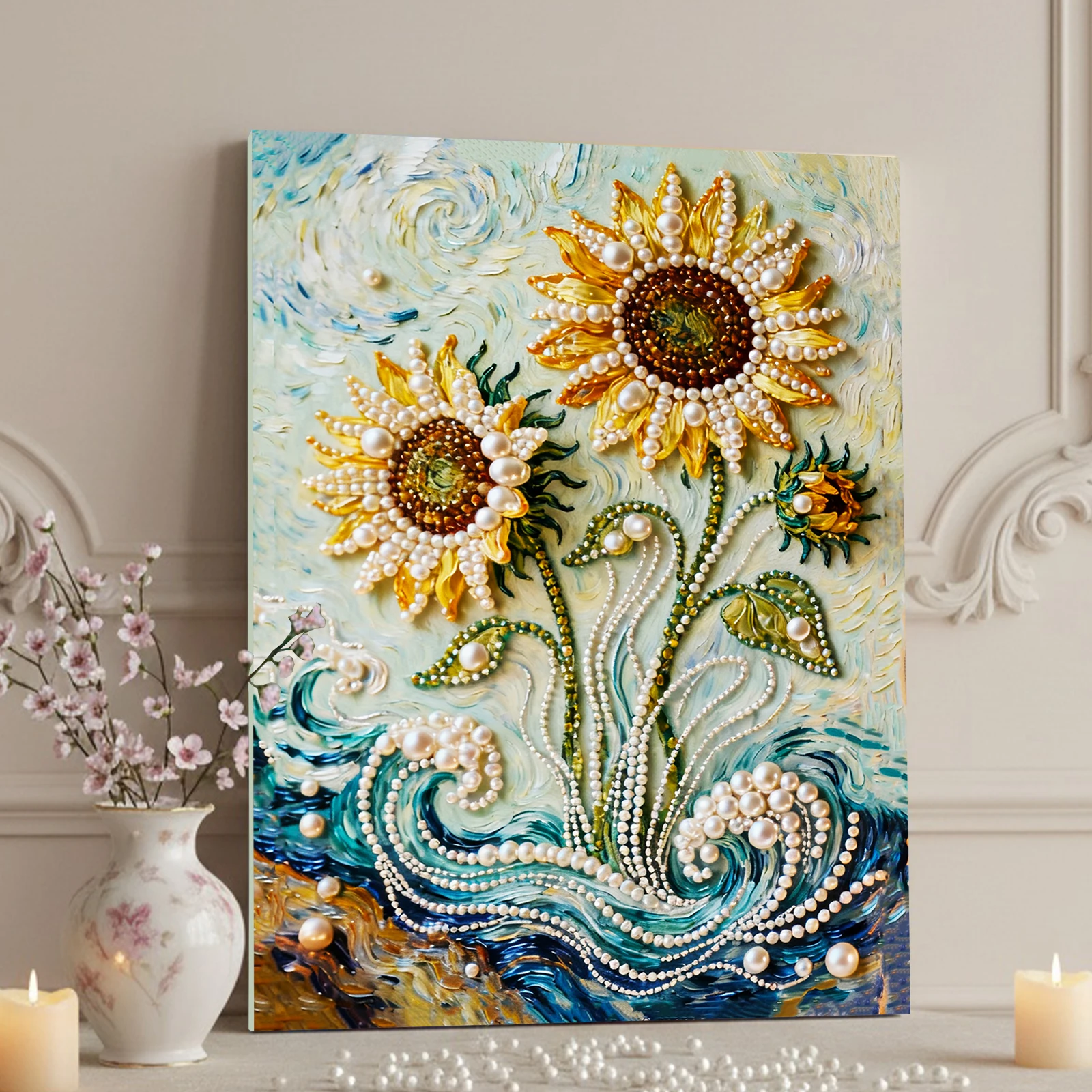 

Sunflowers DIY Pearl Painting Kit for Adult Home Wall Decor 40x50cm With Frame