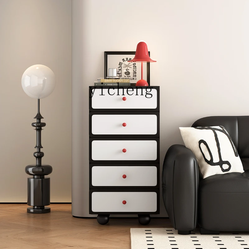 ZC Cream Style Chest of Drawers Living Room Sofa Side Cabinet Retro Black Locker