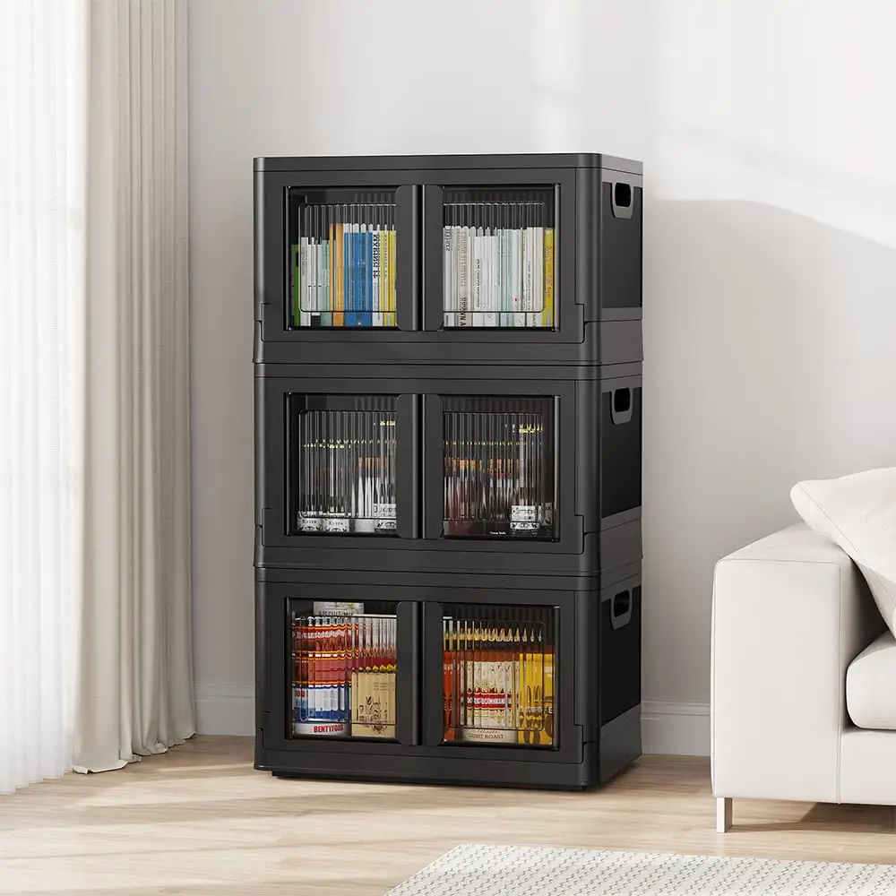 

76Qt Plastic Storage Bins With Lids, 19Gal Stackable Boxes With Wheels And Doors, Folding Closet Organizers, Cabinet For Closet