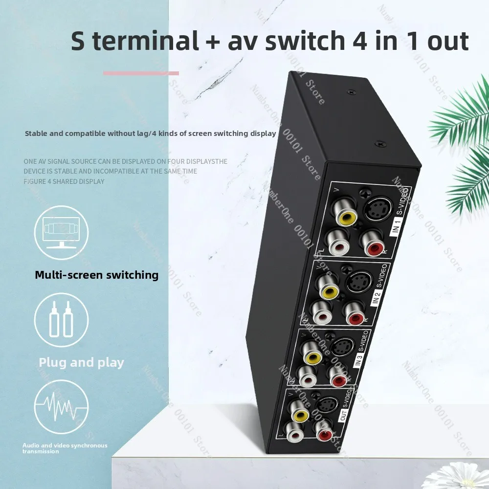 S-Video Switcher S-VIDEO Splitter 4 Input 1 Output AV4 Switch 1 Output with 3.5mm Audio VSSW41