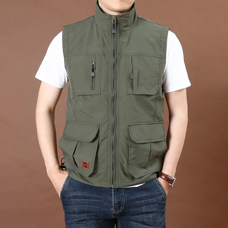 Summer for Coat Men Hunting Vest Camping Luxury Work MAN Embroidered Fishing Vests Multi-pocket Sleeveless Jacket Pockets Denim