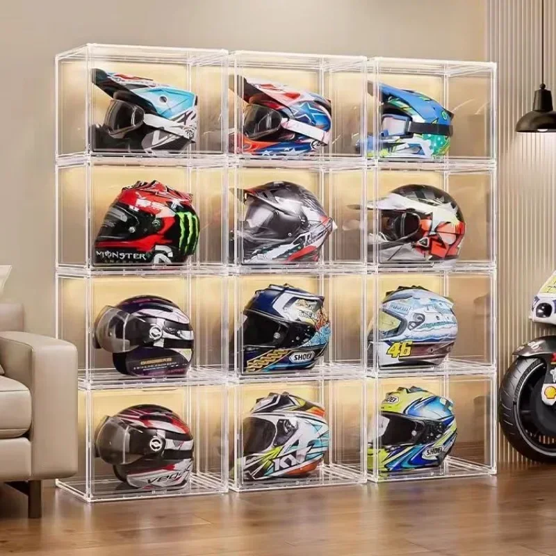 

Acrylic Transparent Display Stand Cabinet Helmet Motorcycle Hat Dustproof Helmet Storage Shelf Rack Garage Kit Model Showcase