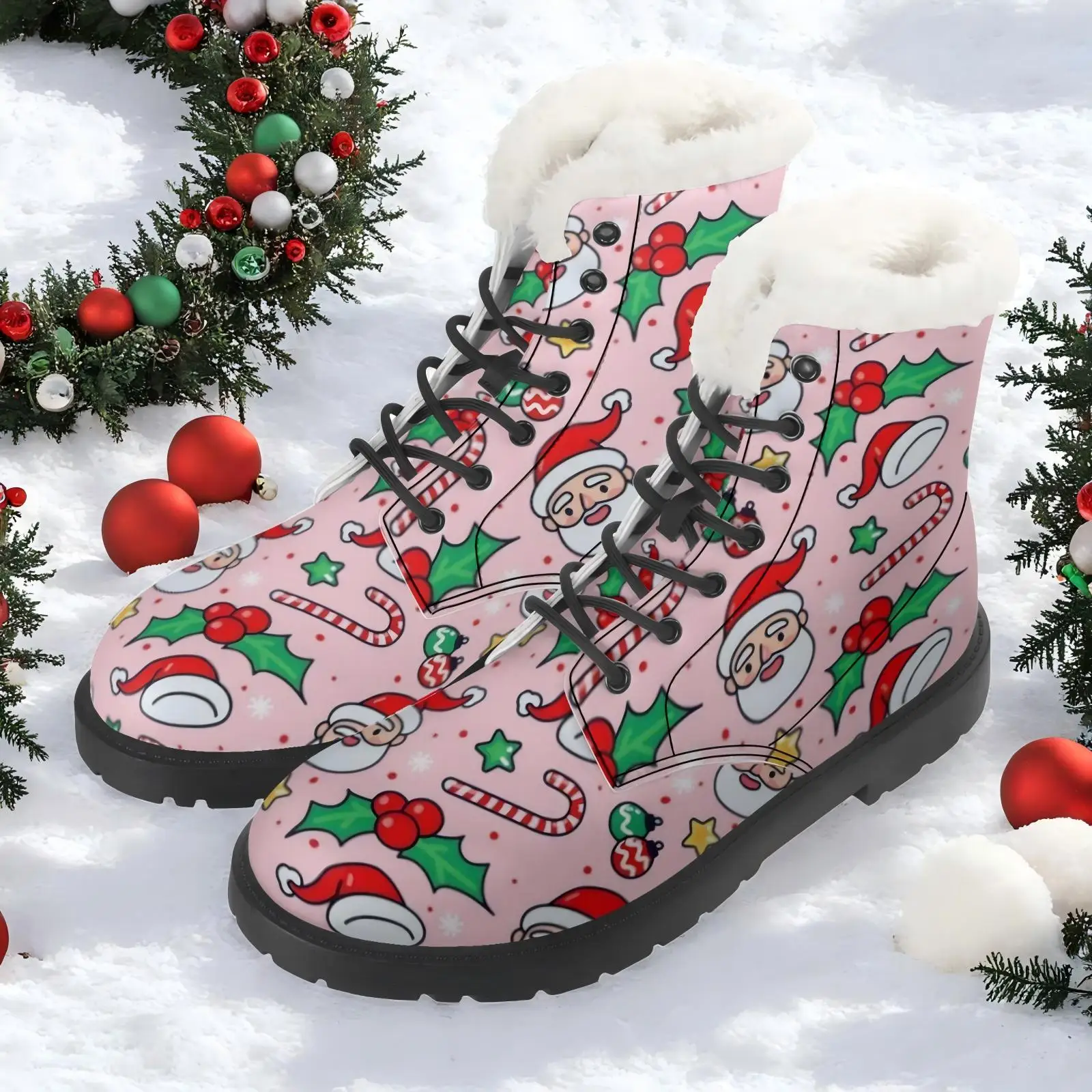 

Pink Christmas plush boots casual boots mid-calf boots fashionable classic versatile autumn and winter boots
