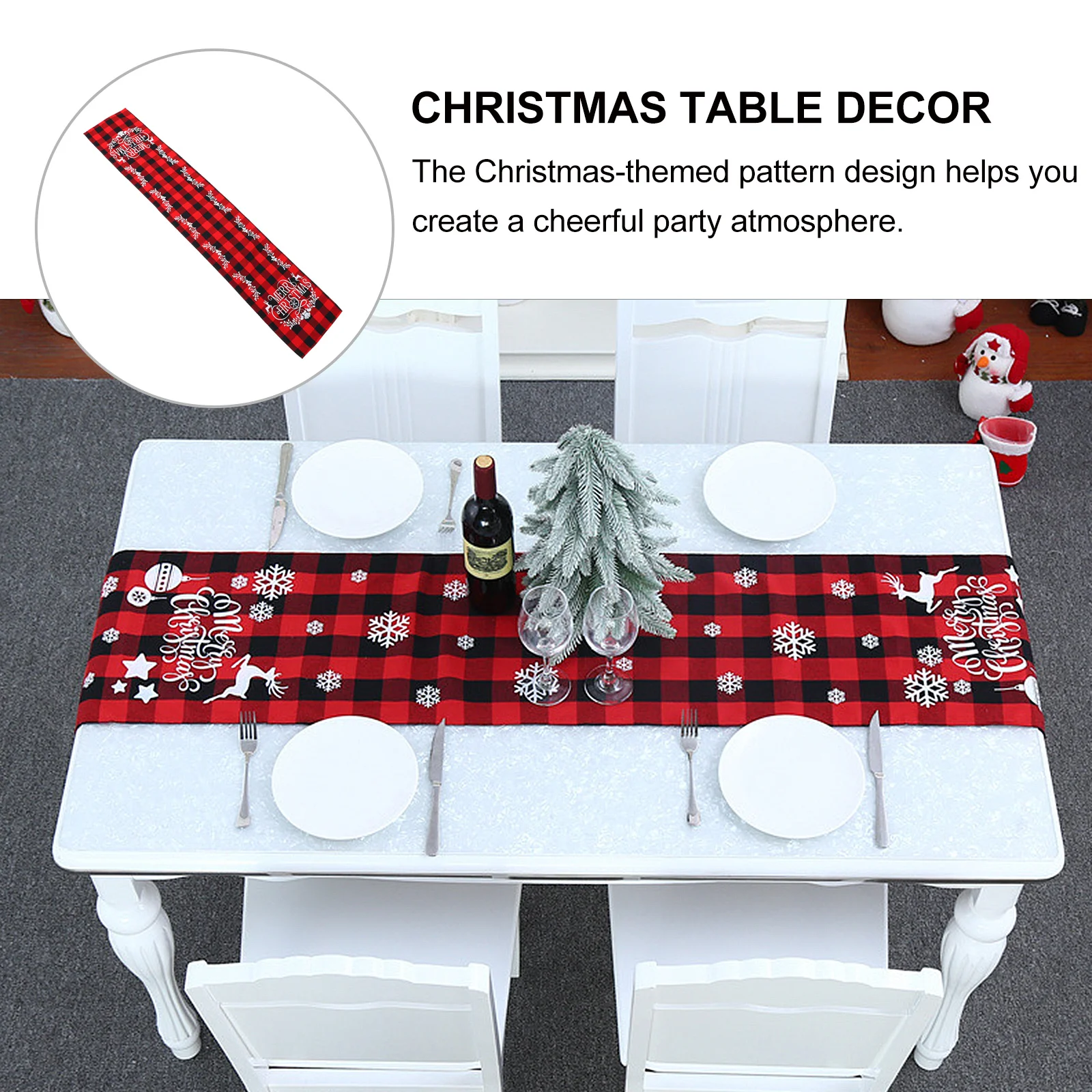 

Winter Checkered Table Runner Tablecloth Christmas Decorations Holiday Decorative Tablecloths