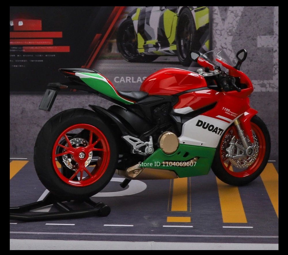 Maßstab 1:12 1199 Motorrad-Spielzeug-Modellautos, Legierung, Druckguss, Stoßdämpfung, Ton, Licht, Kettengestänge, Simulationsmotoren für Jungen – Detail 20
