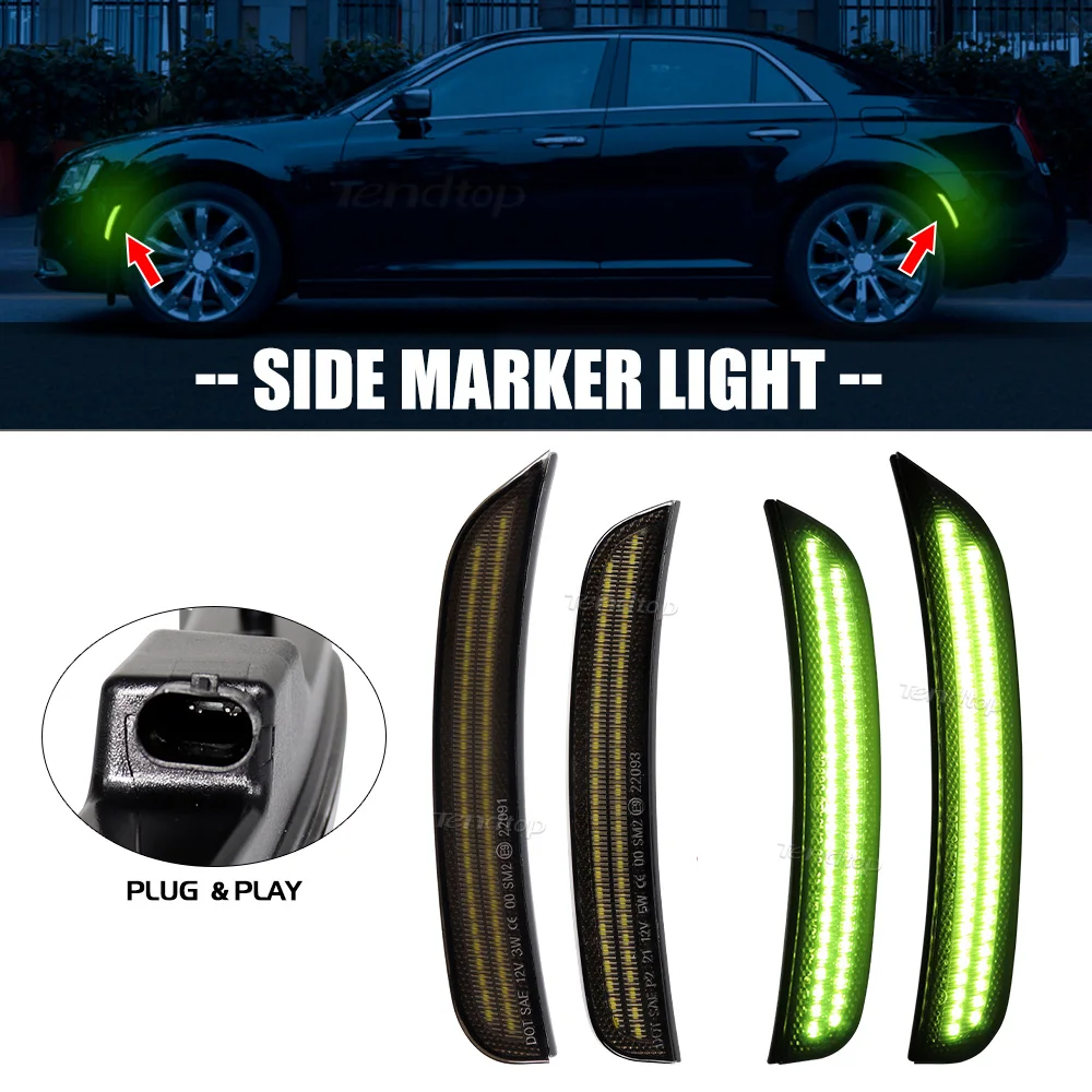 

4PCS LED Side Marker Light Kits Full LED Strip Amber & Red Front Rear Bumper Fender Side Marker Lamps For 2015-2023 Chrysler 300