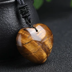 Natural Tiger Eye Stone Heart Shaped Pendant Reiki Healing Crystals Gemstones Amulet Charms Necklace Jewelry