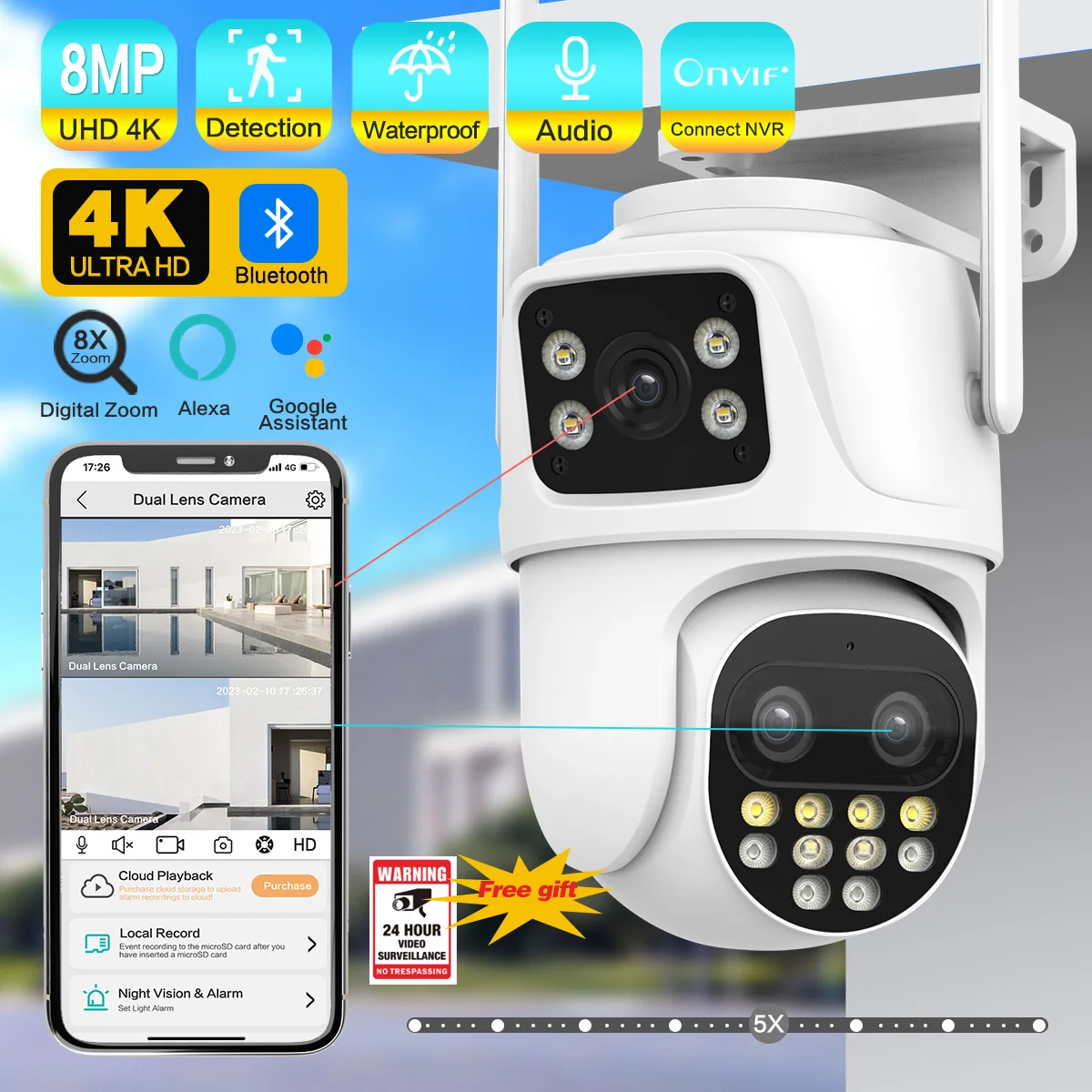 4K 8MP 12MP 6K HD WIFI IP Camera 8X Zoom Three Lens Security CCTV 6MP Outdoor Auto Tracking PTZ Camera Video Surveillance iCSee