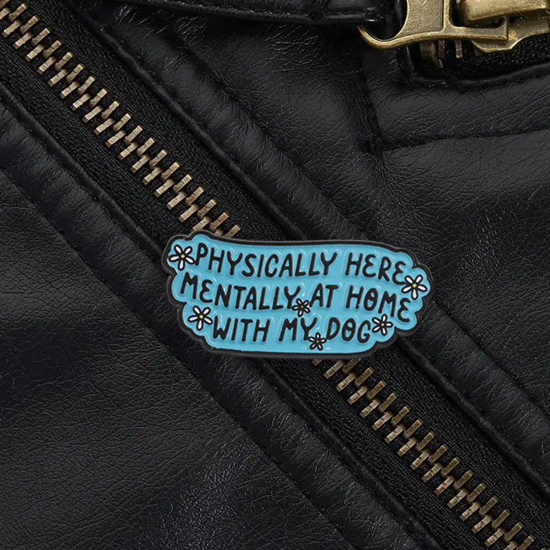 Mentally At Home With My Dog Enamel Pin Light Blue Cloud Brooch Funny Dog Lover Gift for Workday Casual Style