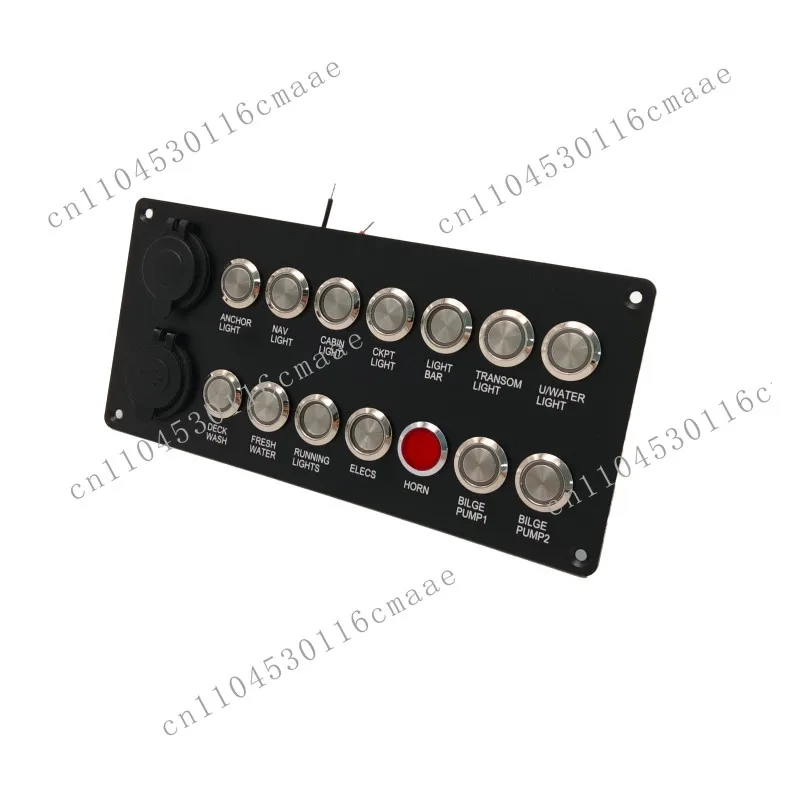 12V/24V Push Button Switch Panel with Dual USB Charger, 14-Gang Metal Switch Box for Marine Boat RV Truck Car Dash