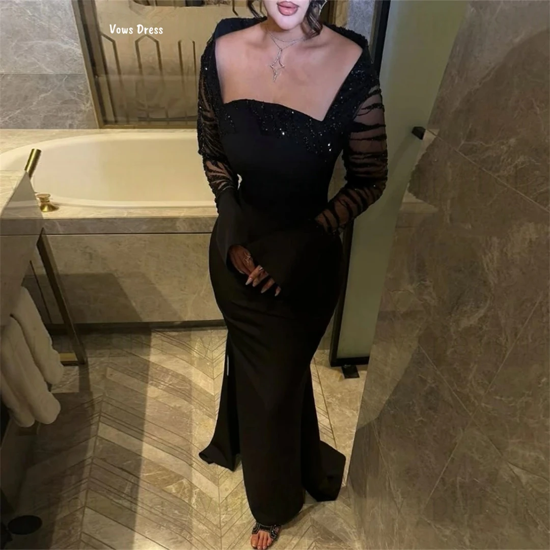 فساتين رسمية من قماش الساتان من Vows للمناسبات الخاصة فساتين سهرة سوداء للنساء فستان حفلات الزفاف مصنوع حسب الطلب