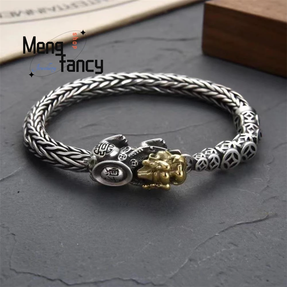 

New Handmade Riches Pixiu Braided Bracelet Silver-plated Fashionable Retro Ethnic Wind Style Decoration Popular Fashion Jewelry