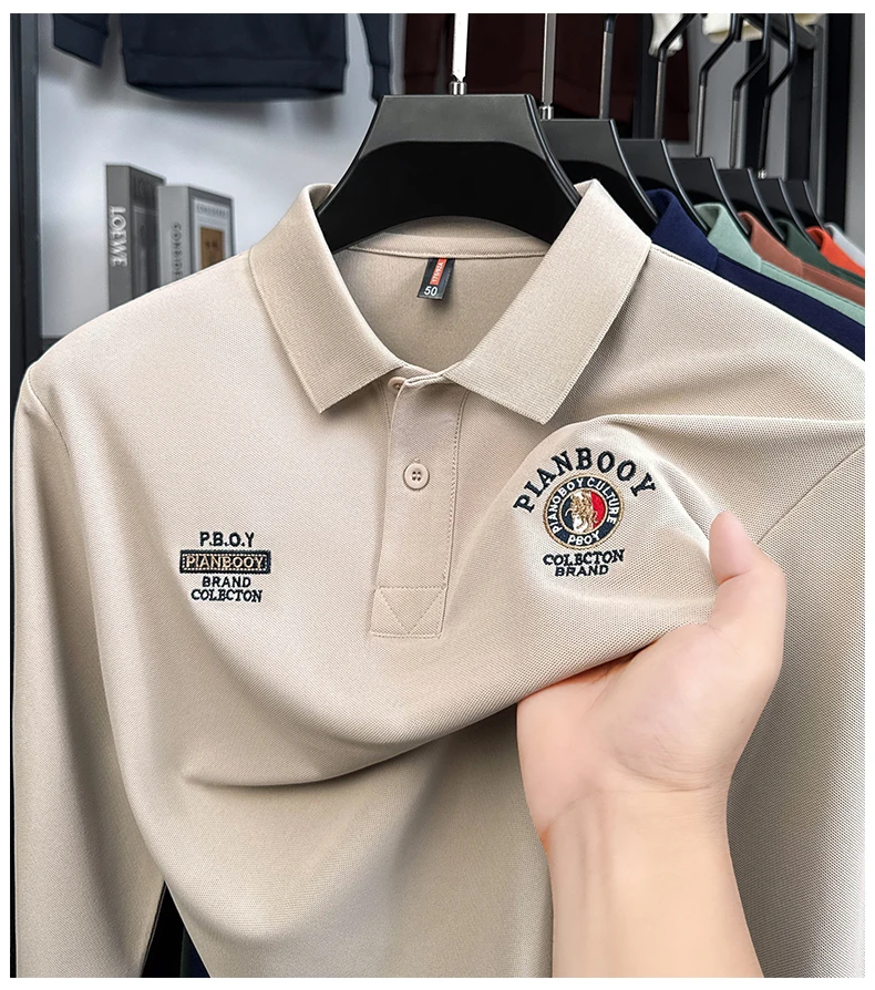

2025 Spring and Autumn Hot 100% Cotton Long Sleeve T-shirt Embroidered Versatile Polo Shirt Loose Top