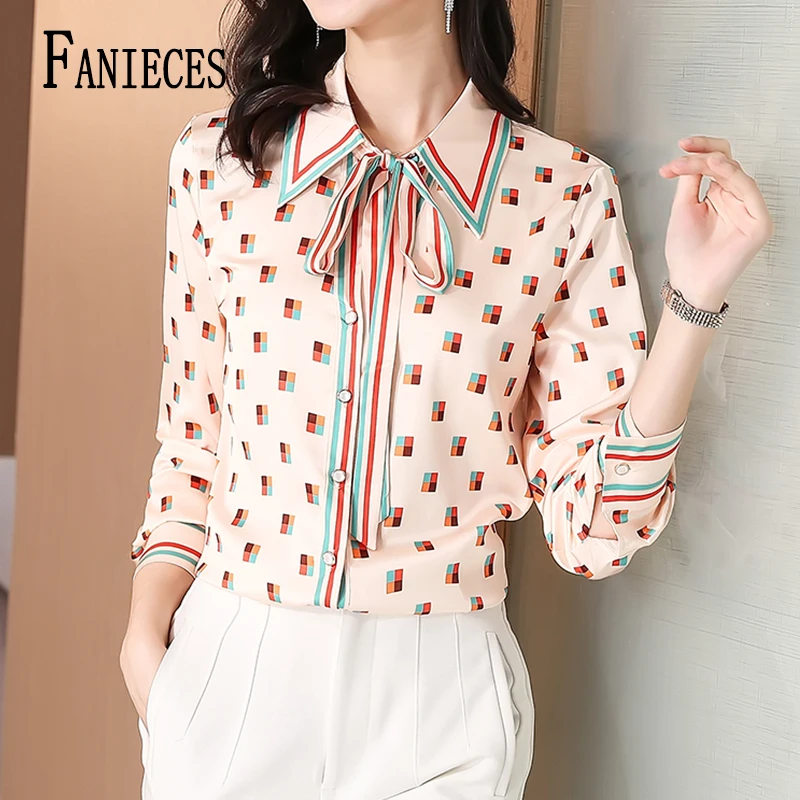 

FANIECES camisas e blusas para mujer Bow Neck Pink Apricot Shirt Women 2024 Summer Chiffon Long Sleeve Tops Casual Blouse