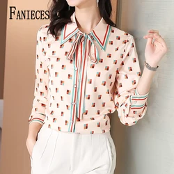 FANIECES camisas e blusas para mujer Bow Neck Pink Apricot Shirt Women 2024 Summer Chiffon Long Sleeve Tops Casual Blouse