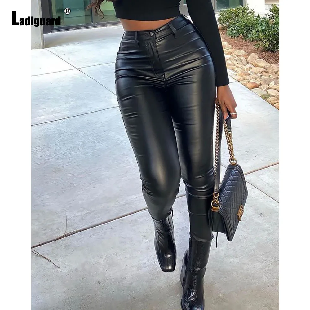 Women High Cut Fashion PU Leather Pencil Pants 2025 American And European Sexy Leggings Lady Slim Basic Faux Leather Outfits New