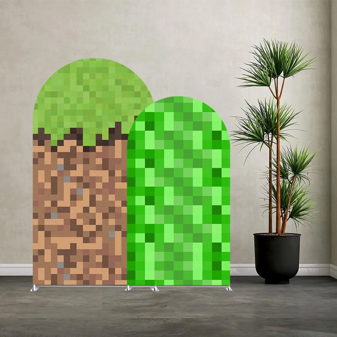 Cartoon Game Theme Birthday Party Arch Backdrop Cover Boy Girl Kids Baby Shower Background 2-sided Green Mosaic Supplies Props
