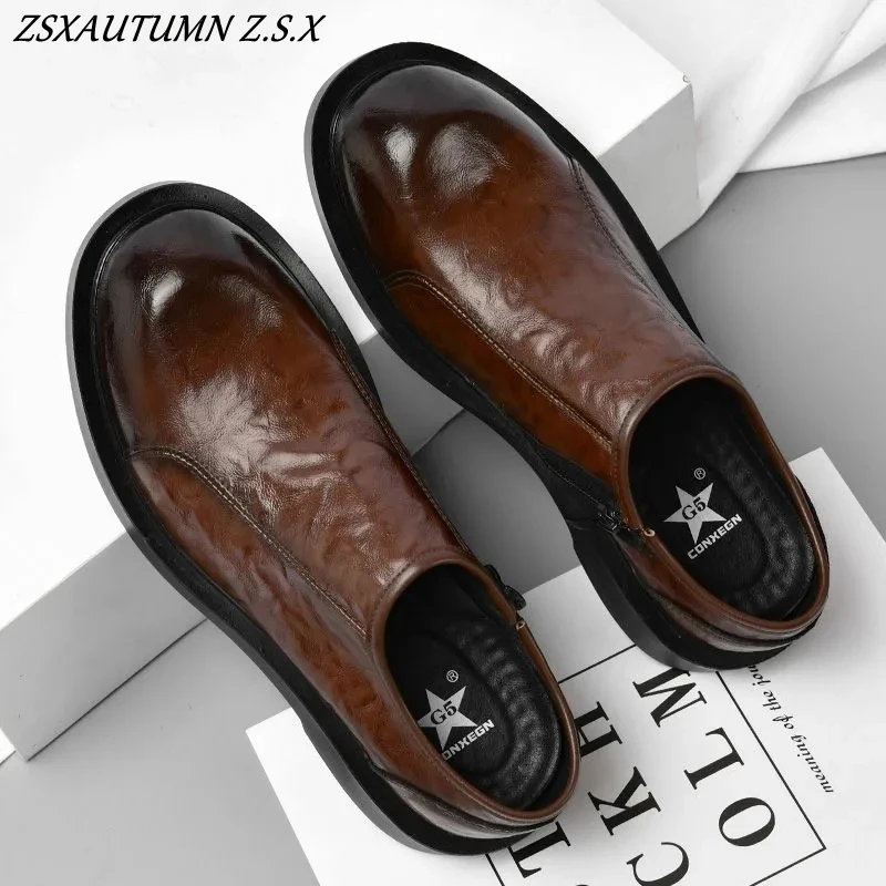 British style Casual Shoes Leather Shoes Thick Soled Formal Shoes Fashion Loafers Elegant Leisure Male Shoes Spring Autumn New