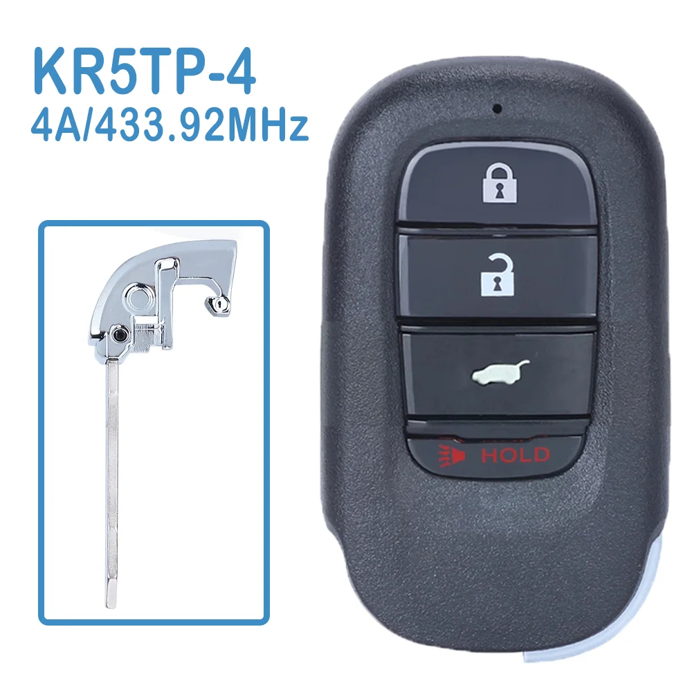 

KR5TP-4 Auto Smart Key FSK 433.92MHz 4A Chip 3+1 Buttons Car Replace Smart Remote For Honda Civic HR-V 2022 2023