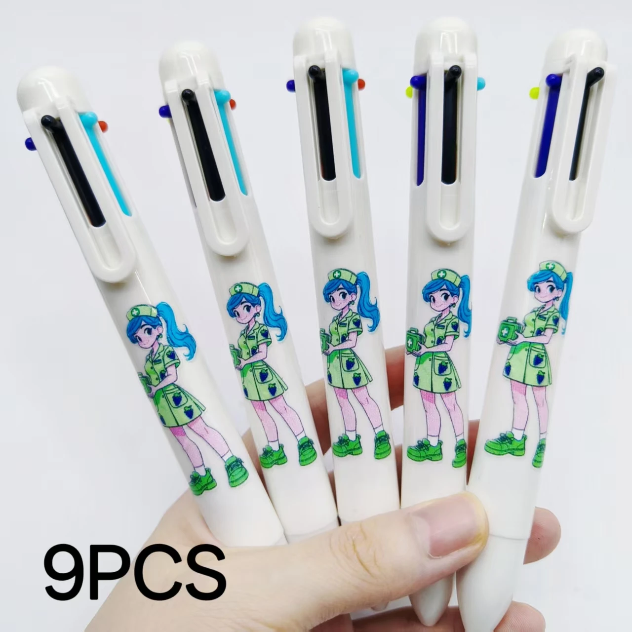 

9PCS medical women's single ballpoint pen white series 6-in-1 multicolor pen writing ballpoint pen
