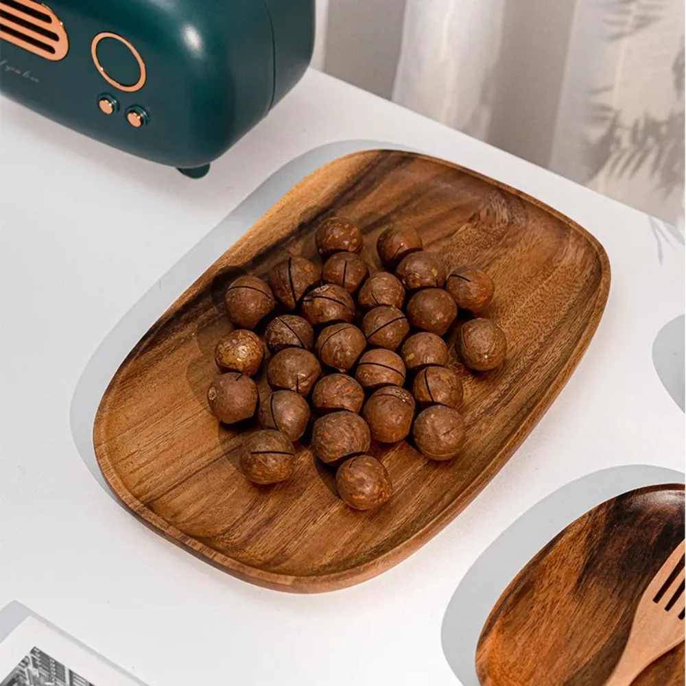 Solid Wood Dinner Plates Irregular Oval Serving Tray Fruit Dishes Bread Wooden Plate Home Decoration Dry Fruit Sushi Tea Tray