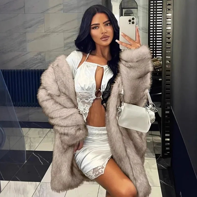 가을 겨울 새로운 여성 자켓 열 컴포트 자켓 캐주얼 코트 인공 모피 모조 모피 롱 코트 하이 스트리트 2025