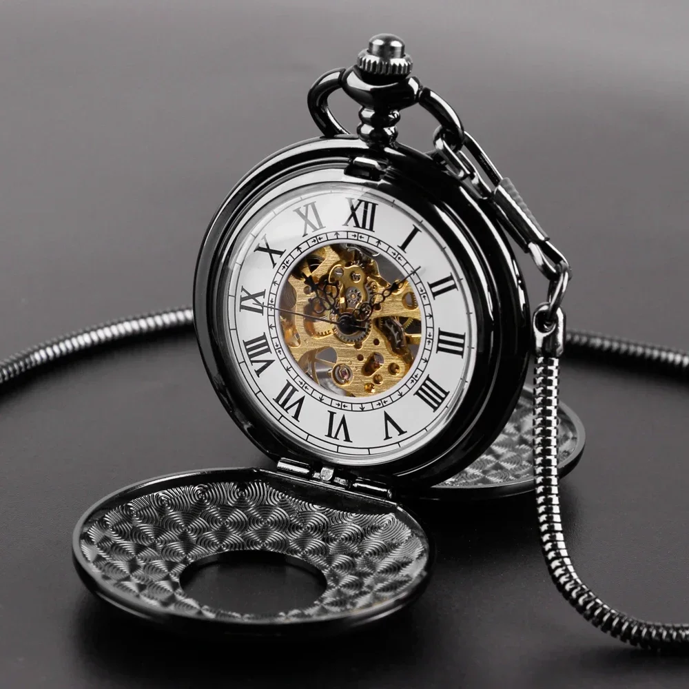 NEW Roman Numerals Manual Mechanical Pocket Watch Retro Chain Clock Gift for Male Antique Hand Winding Pocket Clock