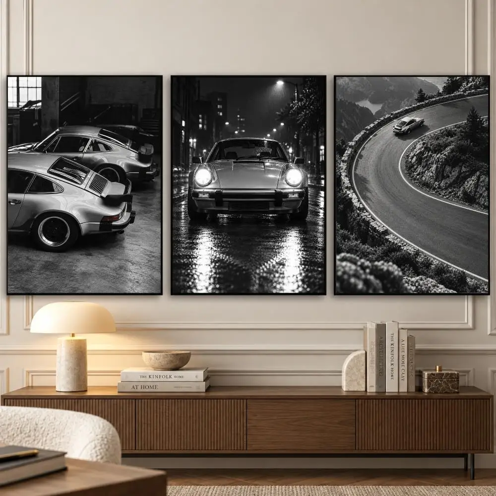 Classic Sports Coupe Painting Calligraphy 3 PCS Vintage Fashion Canvas Wall Art Prints for Living Room Decor