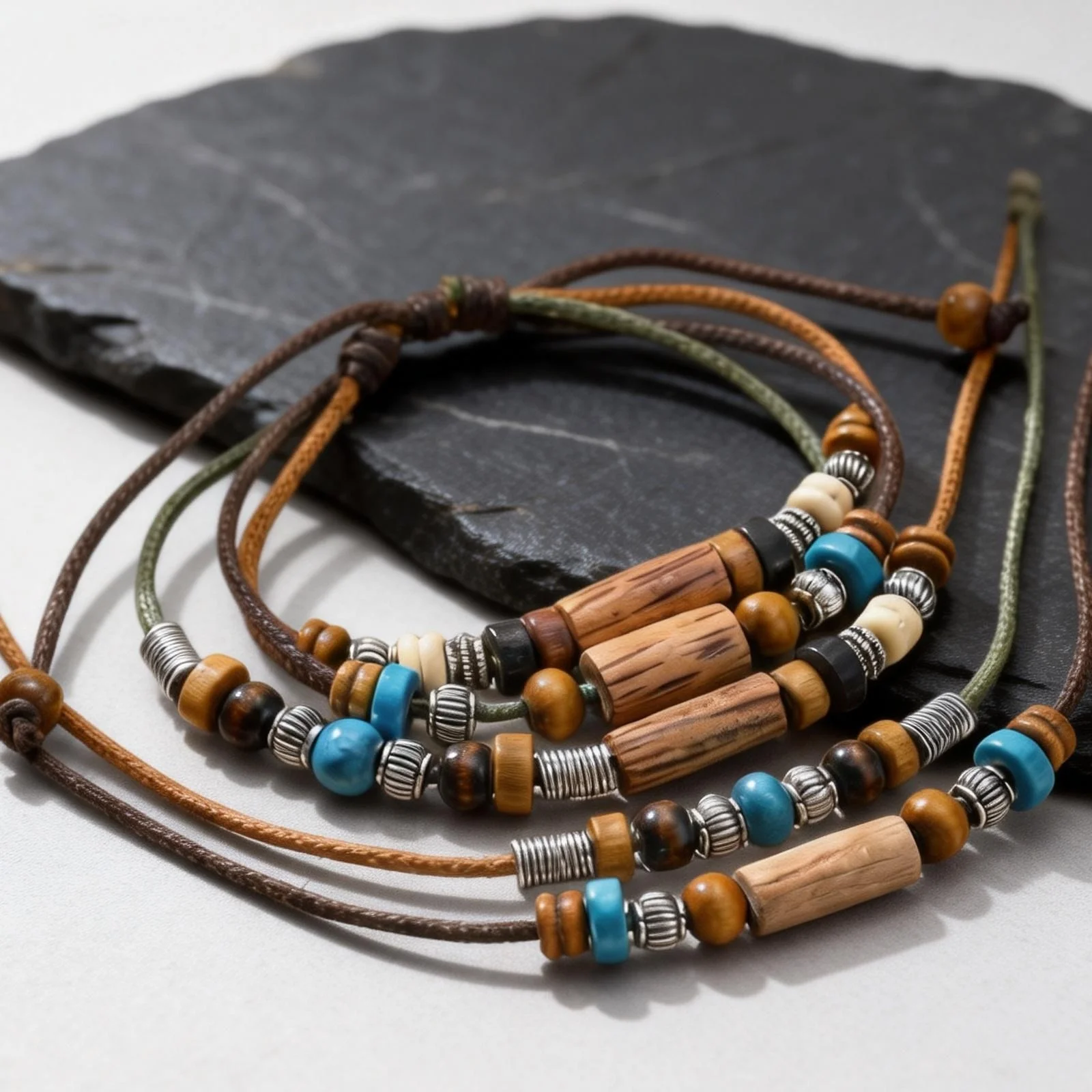 Vintage Holzperlen-Lederkette für Männer, 2-teiliges Set Mehrschichtiges Geflochtenes Halsband-Armband Schmuckset Geschenk – Detail 7