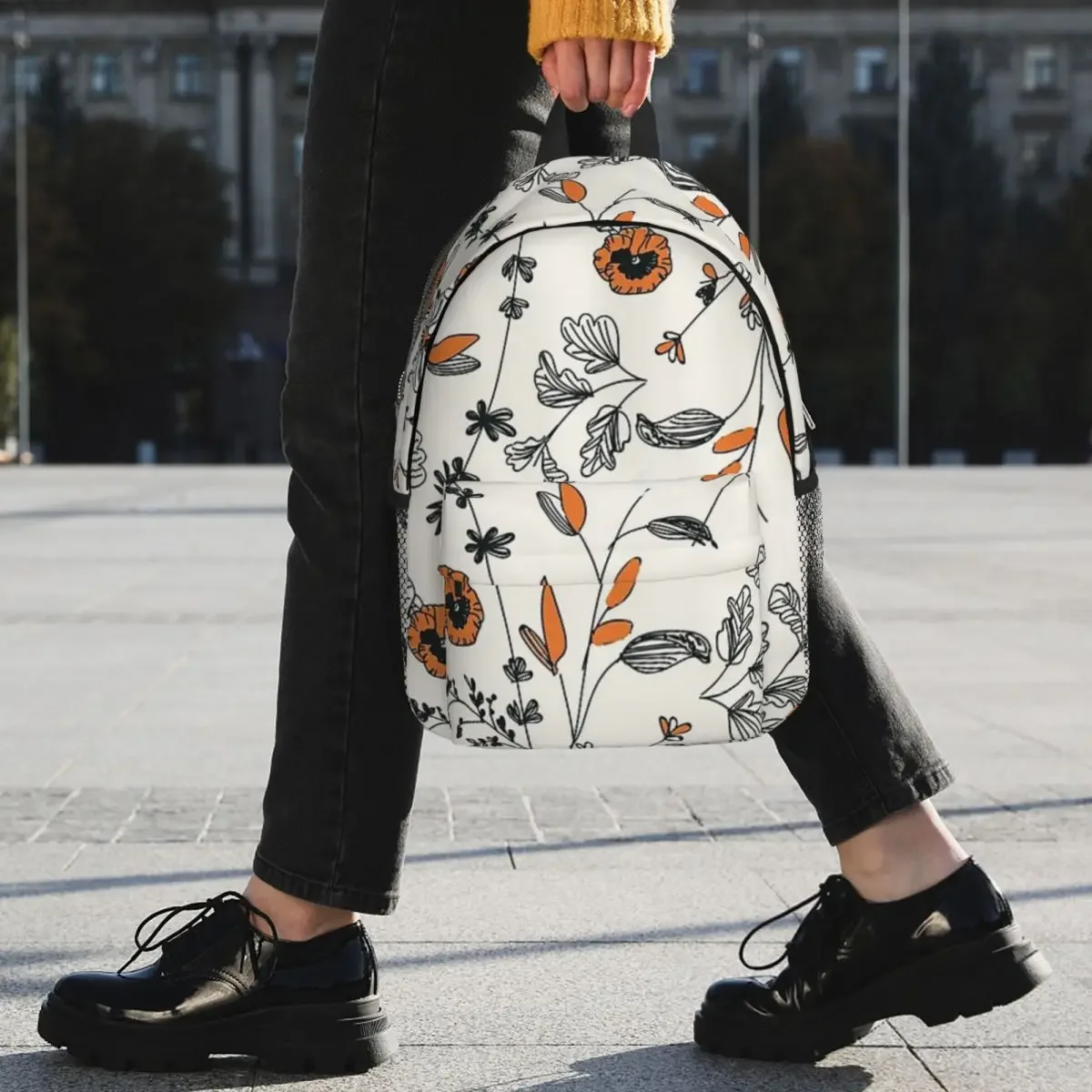 Mochilas con patrón de flores naranjas para adolescentes, morral escolar de dibujos animados para estudiantes, bolso de hombro para ordenador portátil de gran capacidad