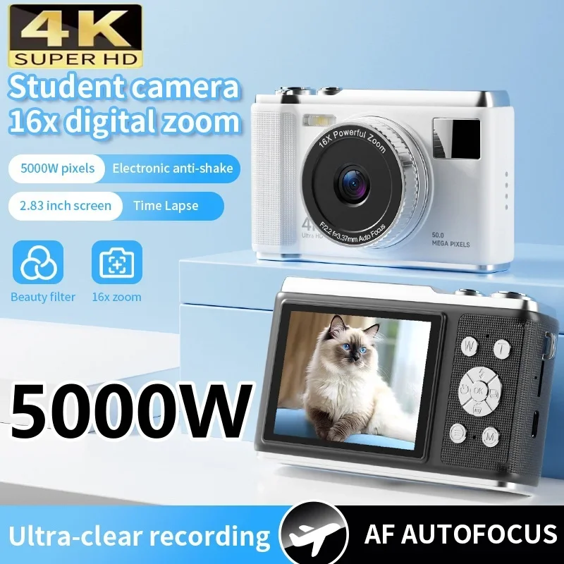 2025 New 4K Digital Camera CCD Student Camera HD 5000W Pixel Ultra-thin Lightweight Portable Card Camera Entry-level Camera