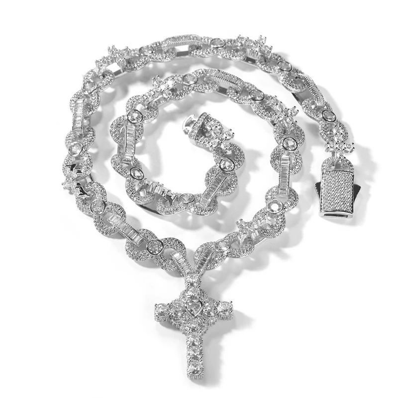 Hip Hop 5A+ CZ Stone Paved Bling Iced Out 8 Shape Infinity Link Chain Heart Zircon Cross Pendant Necklace for Men Rapper Jewelry