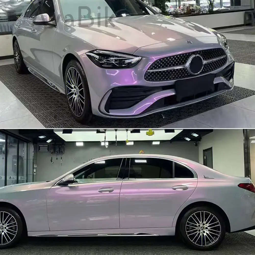 ملصقات السيارات رمادي إلى أرجواني لؤلؤي جسم السيارة فيلم DIY ذاتية اللصق الحرباء الفينيل التفاف ملصق مائي ورقة فقاعة الهواء الإصدار