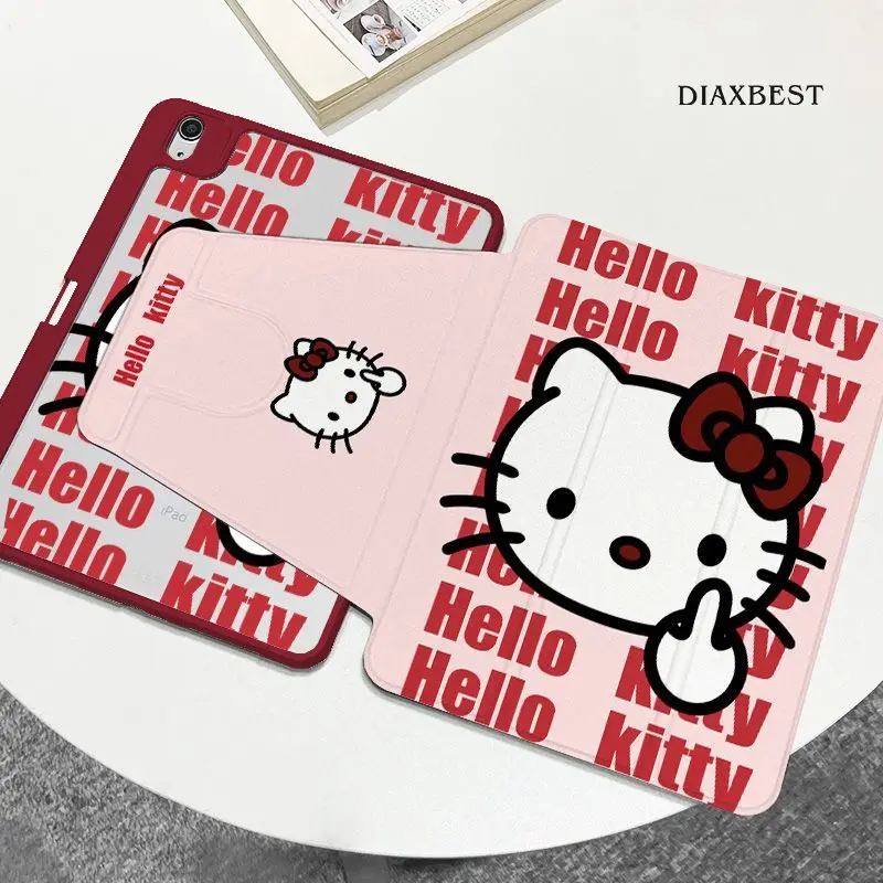 

Для iPad 11-го поколения, 11-дюймовый A16 iPad Pro 11, 6-5, 7, 8, 9-го поколения 10,2, милый чехол Hello Kitty Tri-Folding с акриловой задней панелью Smart Cover