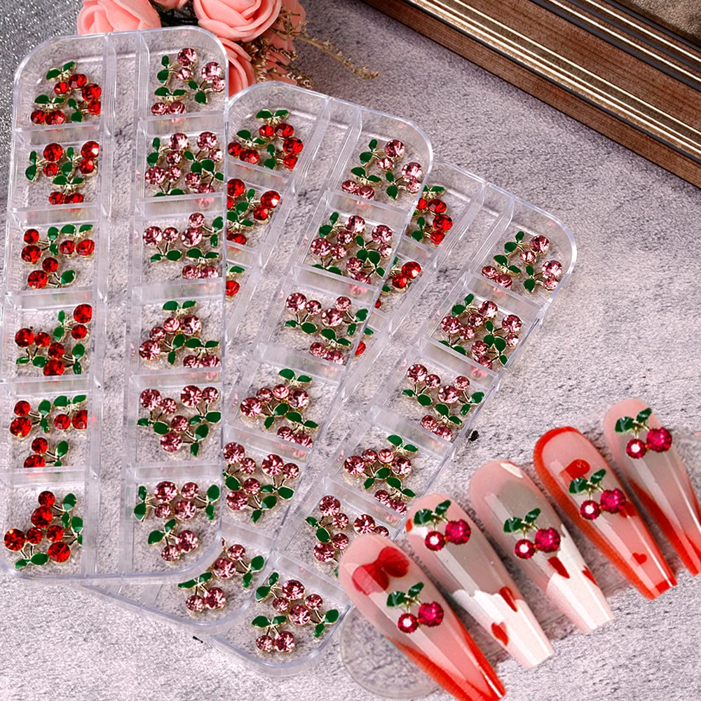 ثلاثية الأبعاد مثل الكرز كريستال مسمار السحر ، 36 قطعة/صندوق ، سبيكة ، فلاتباك ، أحمر/وردي ، أحجار الراين ، diy بها بنفسك الملحقات ، ph123