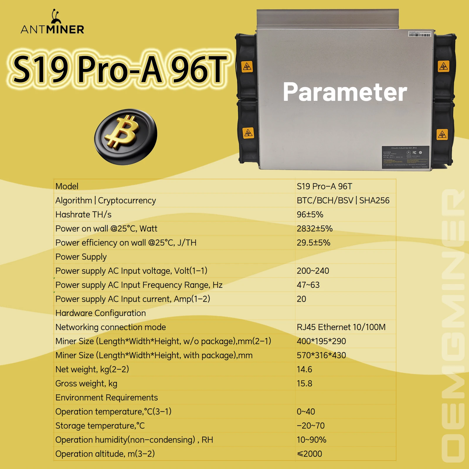 Nuevo Antminer S19 Pro-A 104Th/s 84T 92T 100T BTC Miner máquina de minería Asic Miner Bitmain Antminer S19 Pro A 96Th/s 3250w con fuente de alimentación