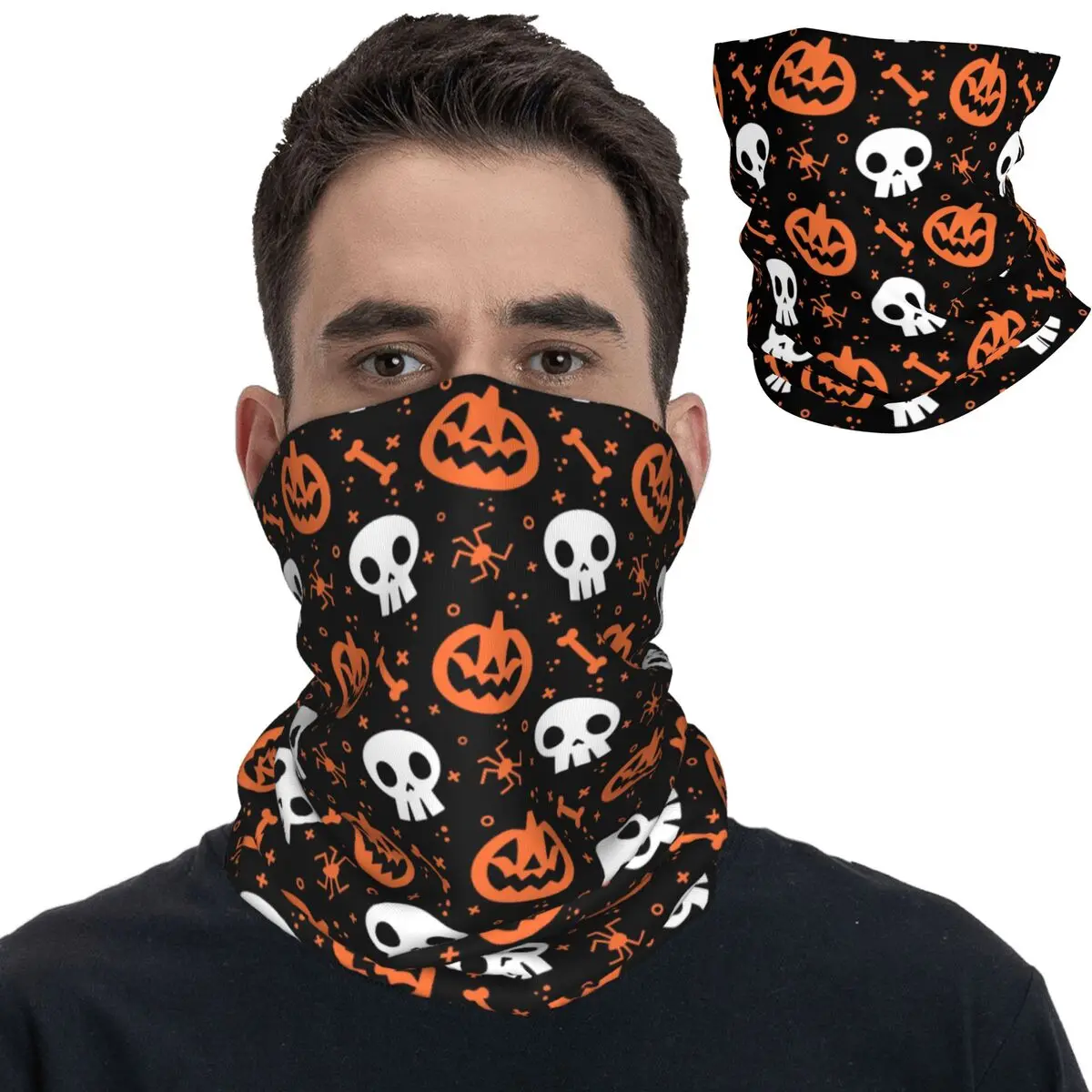 Halloween Pumpkin Ghost Skull Bandana Neck Gaiter Printed Balaclavas Mask Scarf Warm Headband Riding Unisex Adult All Season