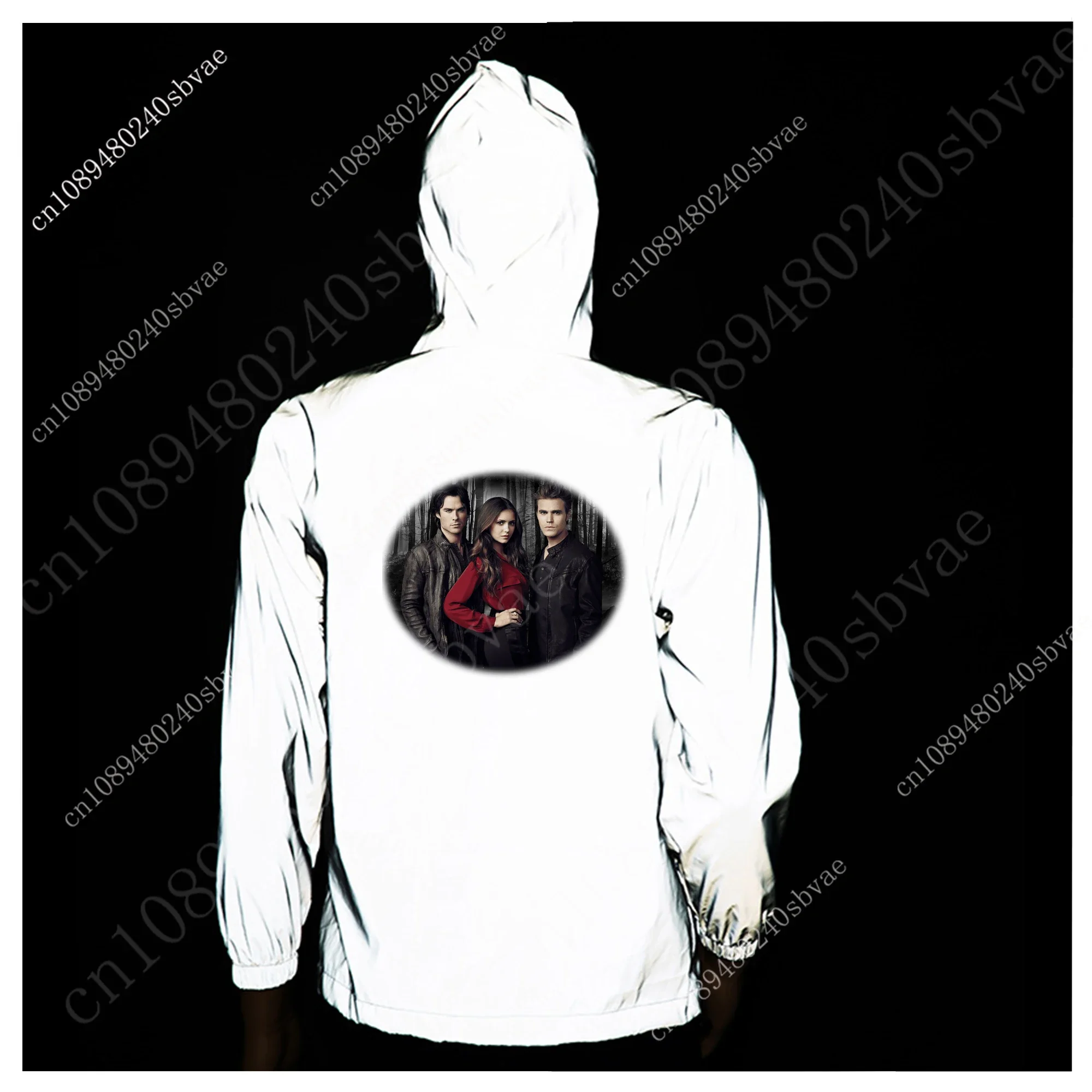 The Vampire Diaries Damon Salvatore Reflective Jacket Mens Womens Coat Hooded Windbreaker Runing Pocket Jackets Custom Hoodie