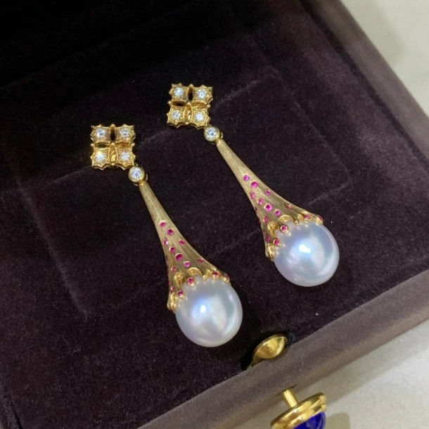 Natural Freshwater Pearl Drop Earrings S925 Silver Gold Plated Matte Craft Vintage Dangle Earrings For Women
