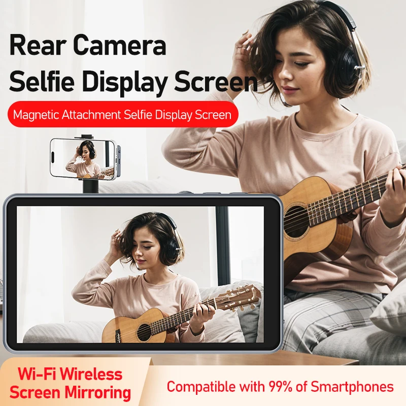 Wireless Monitor Rear Camera Screen Smartphone Selfie Magnetic Screen For Vlog Live Stream Video Recording Outdoor Selfie Tool