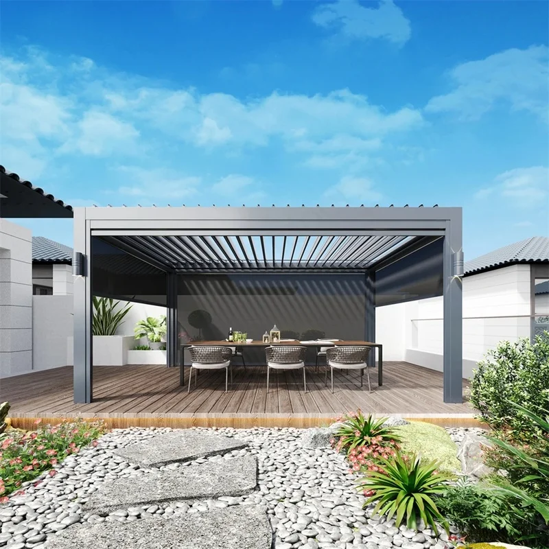 Bioclimatic Outdoor Aluminum Pergola Motorized Louver Gazebo Canopy Manufacturers Balcony Pressure Treated Nature