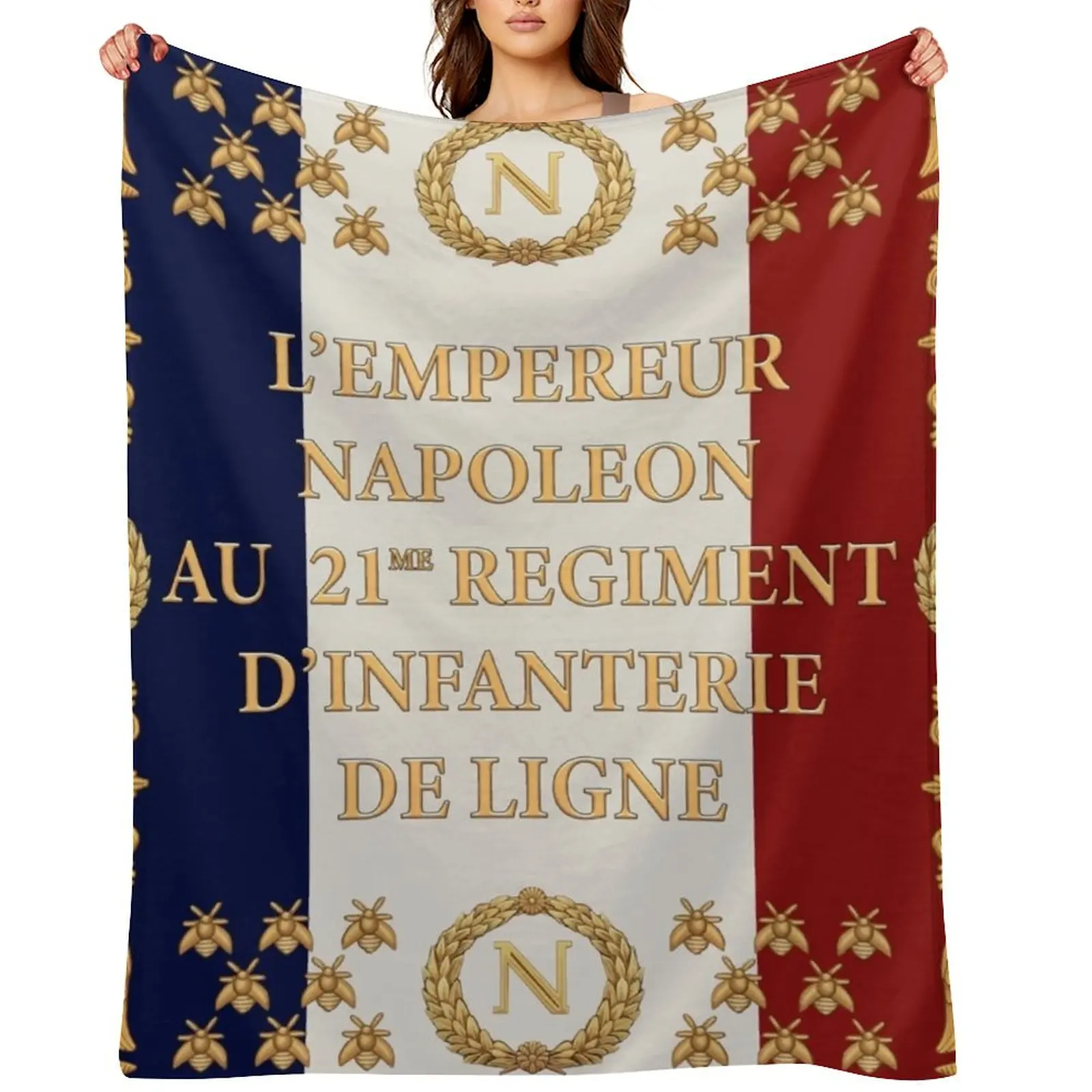 Mantas de invierno cálidas y suaves de estilo vintage con diseño de banderas napoleónicas francesas del 21º D'Infanterie de Ligne de 1812