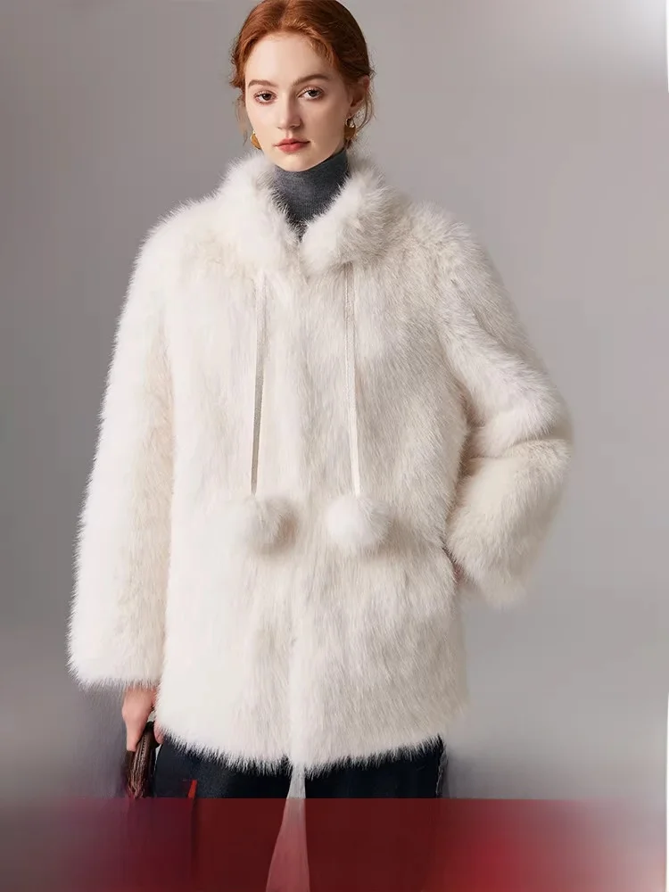 

Молодая женская шуба, повседневная шуба с воротником-стойкой, зимняя новинка, искусственные волосы, длинный свеч, свободная посадка, корейская версия, для поездок на работу...