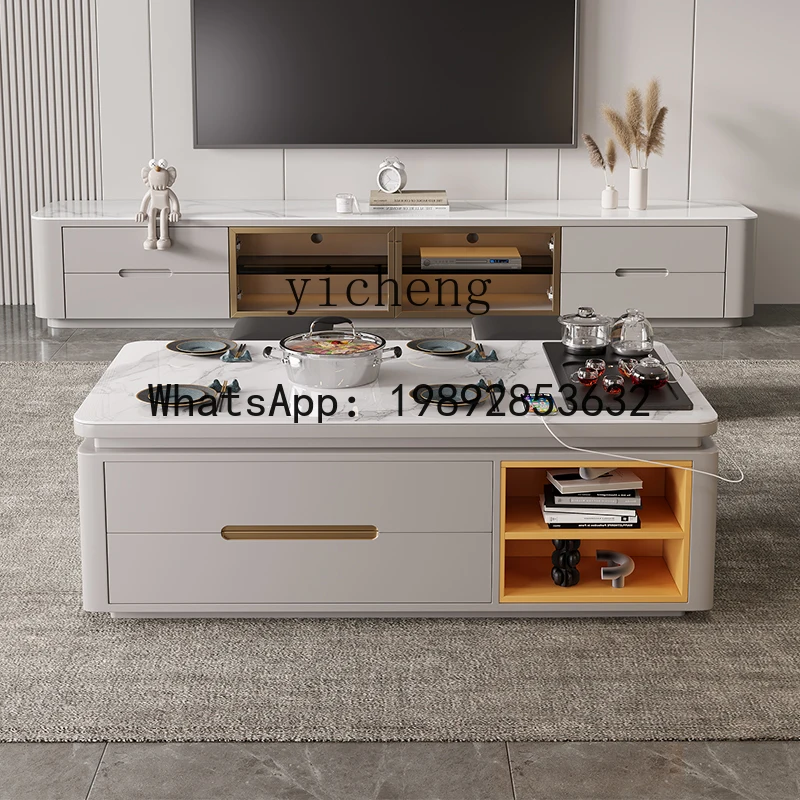 BB  rock slab solid wood Kung Fu coffee table tea table integrated household multi-function