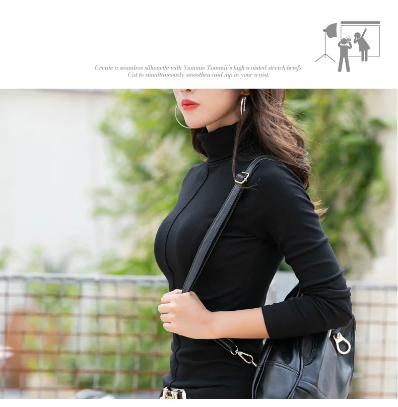 Tops de capa Base de manga larga para mujer, jersey básico más cálido con cuello alto elástico, suéter ajustado para Otoño e Invierno, Tops de fondo